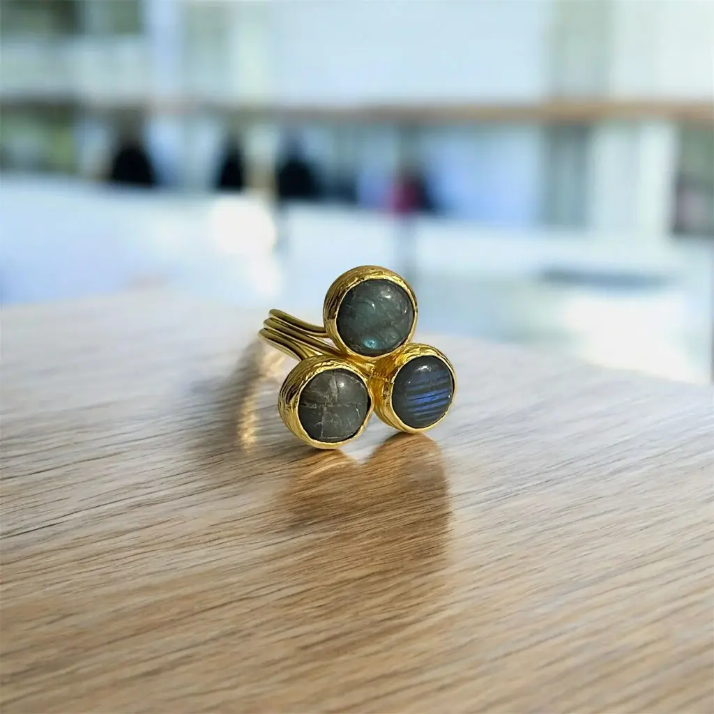 Labradorite Adjustable Ring 10mm Round Cut