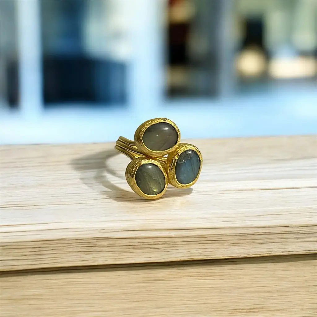 Labradorite Adjustable Ring 8x10 Oval Cut