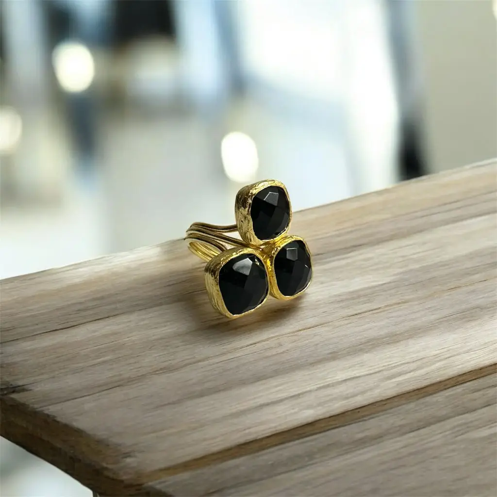 Faceted Onix Adjustable Ring 10x10 Square Cut