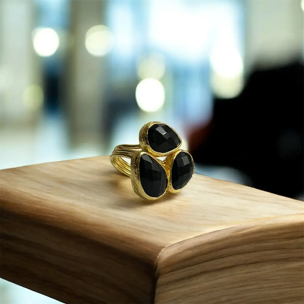 Faceted Onix Adjustable Ring 10x14 Drop Cut