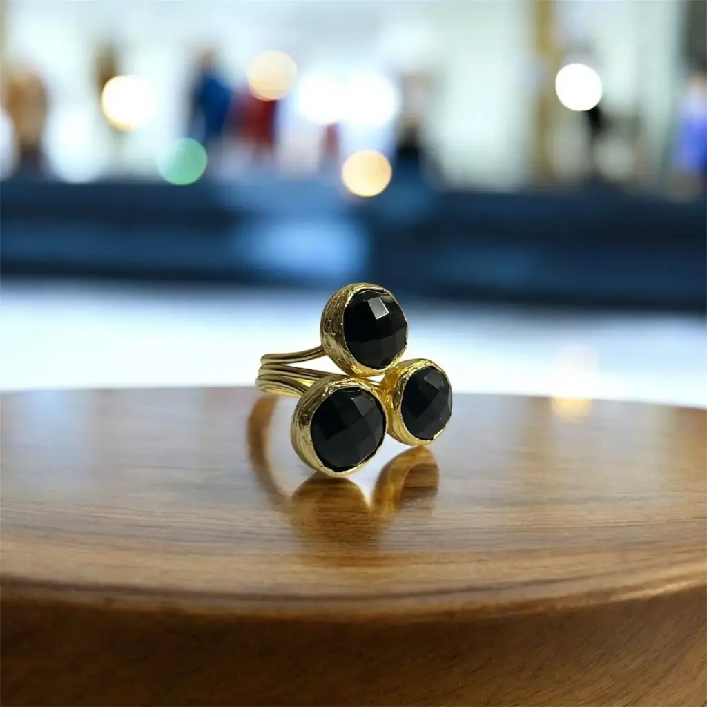 Faceted Onix Adjustable Ring 10mm Round Cut