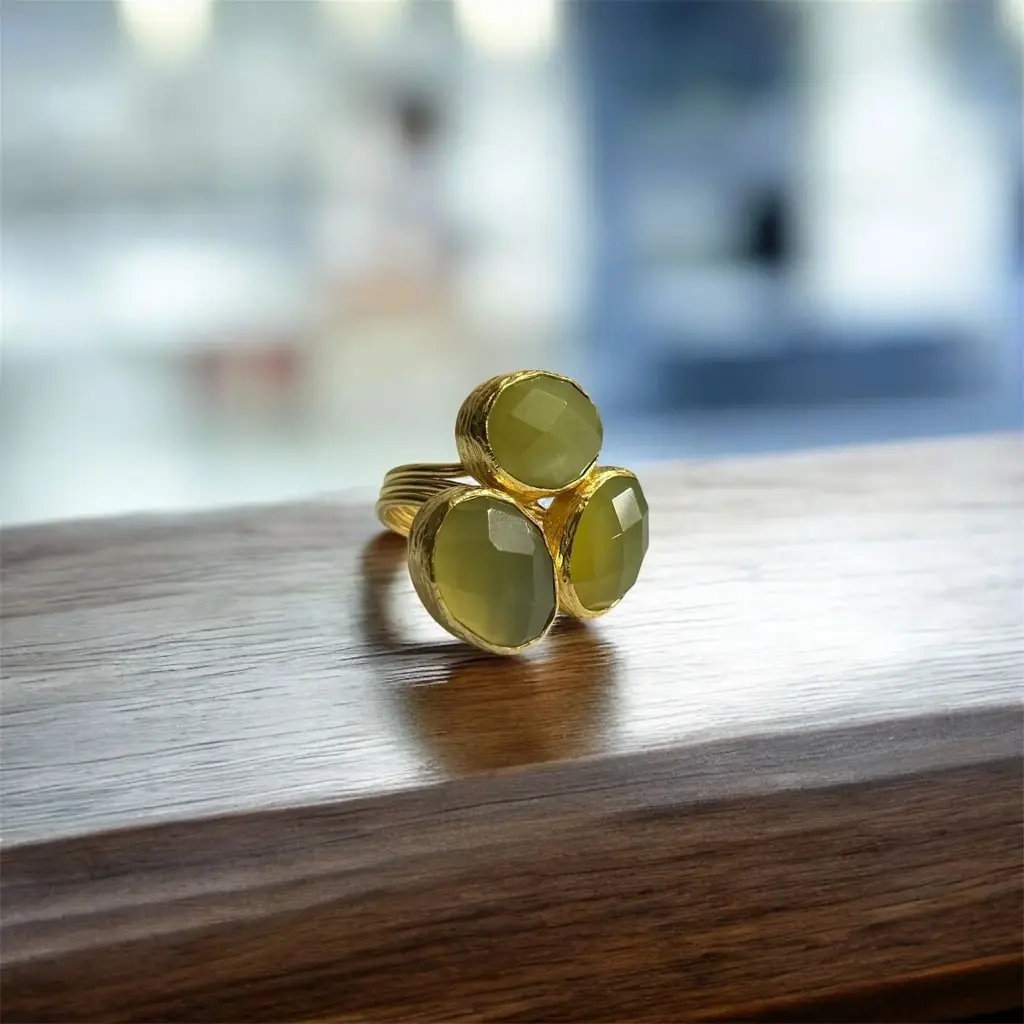 Faceted Yellow Agate Adjustable Ring 10x14 Oval Cut