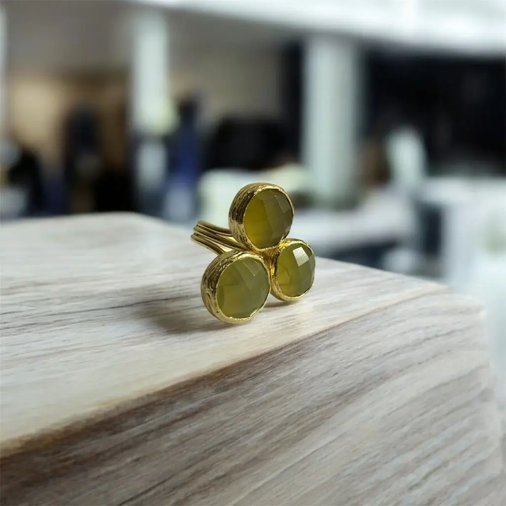 Faceted Yellow Agate Adjustable Ring 10mm Round Cut