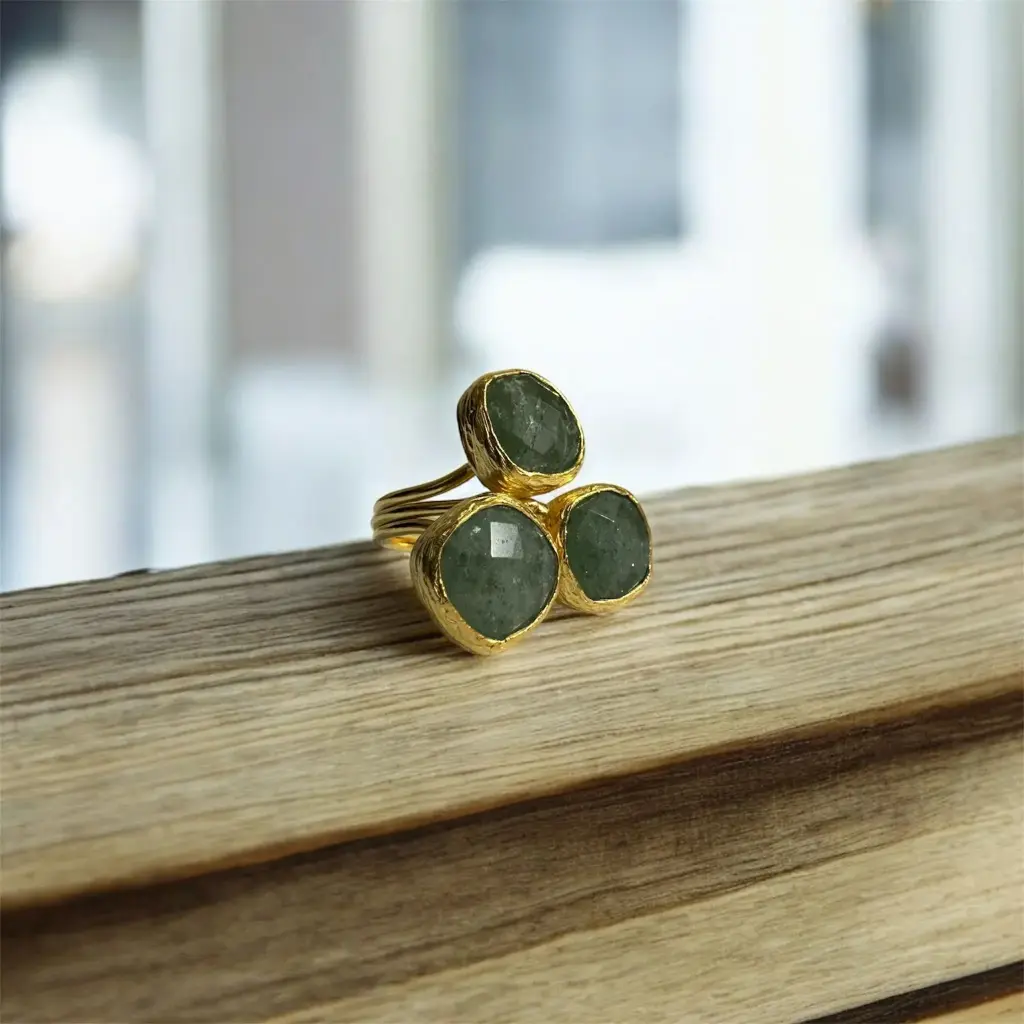 Faceted Aventurine Adjustable Ring 10x10 Square Cut