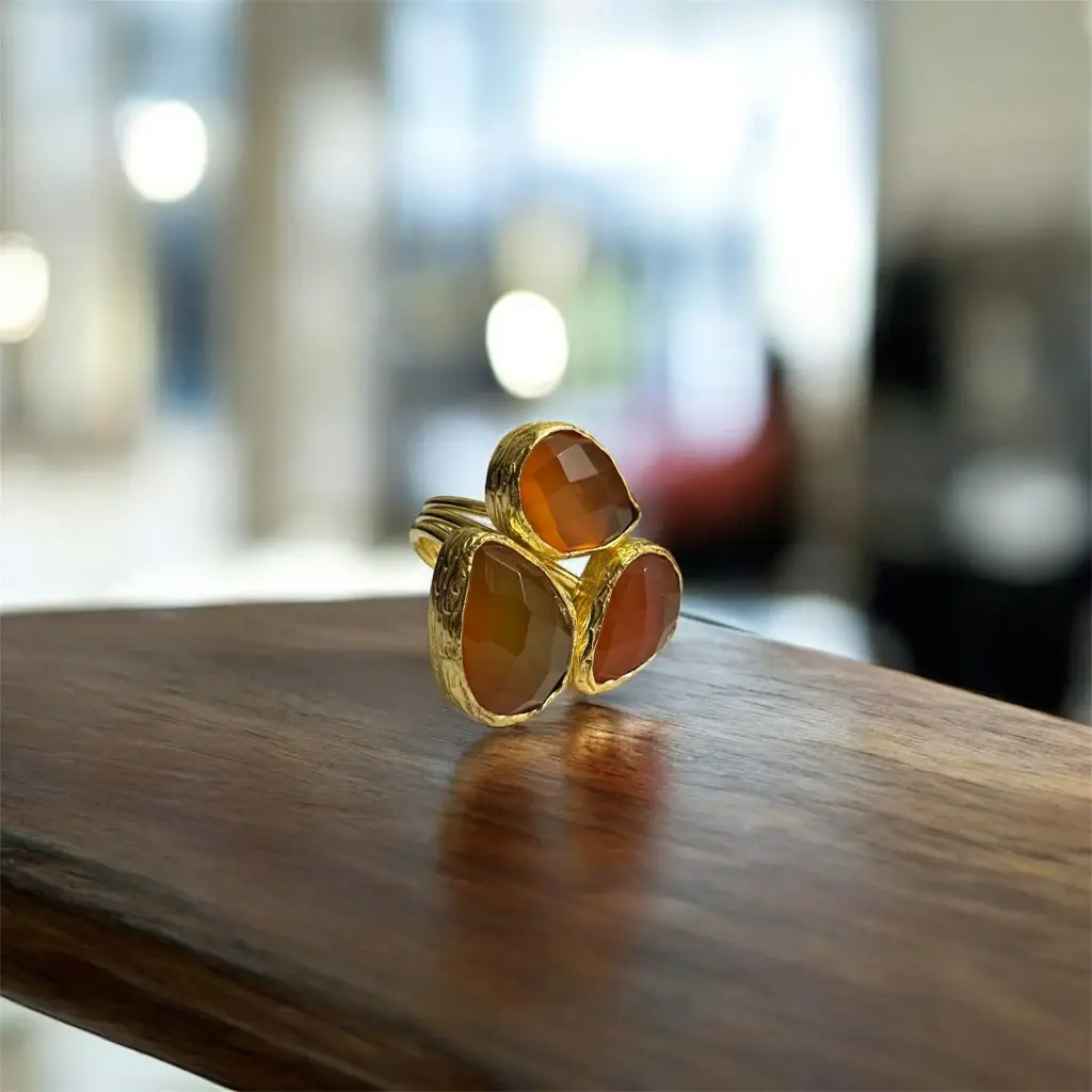 Faceted Carnelian Agate Adjustable Ring 10x14 Drop Cut