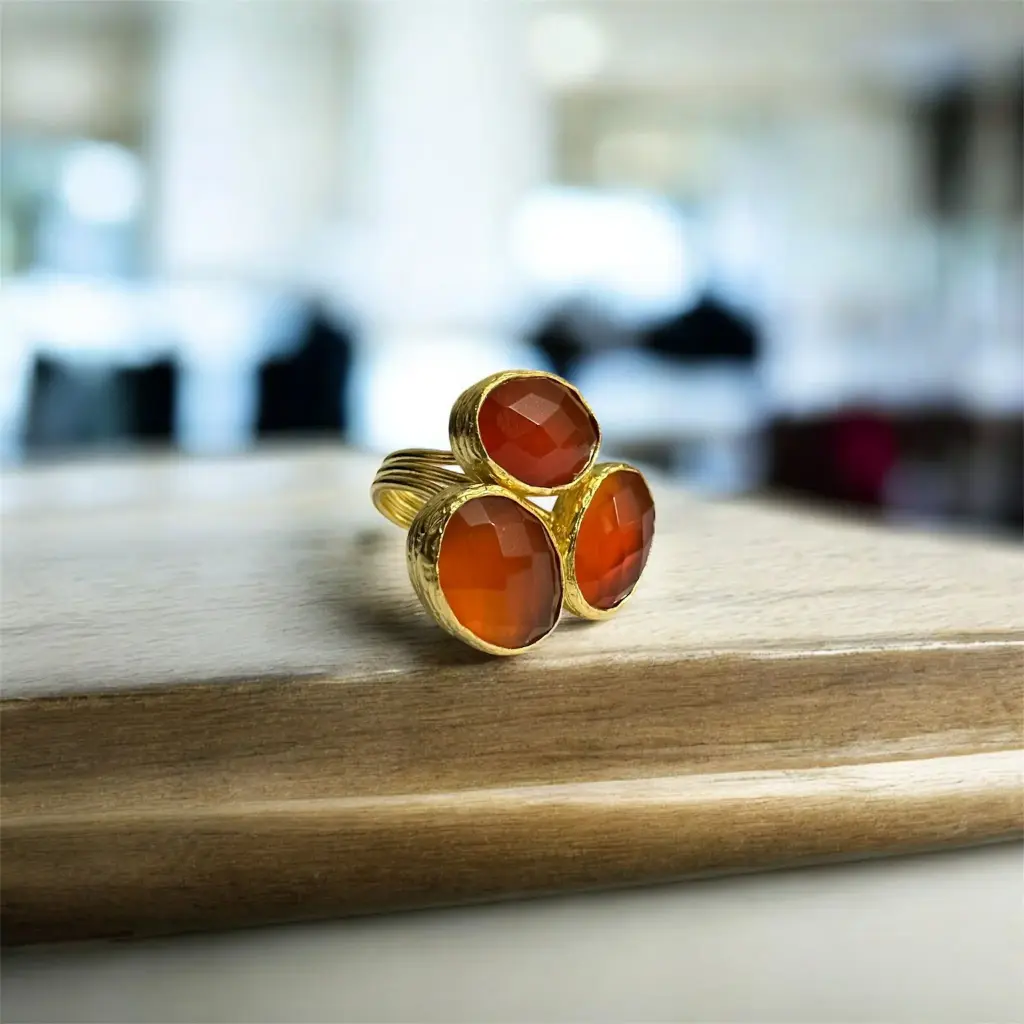 Faceted Carnelian Agate Adjustable Ring 10x14 Oval Cut