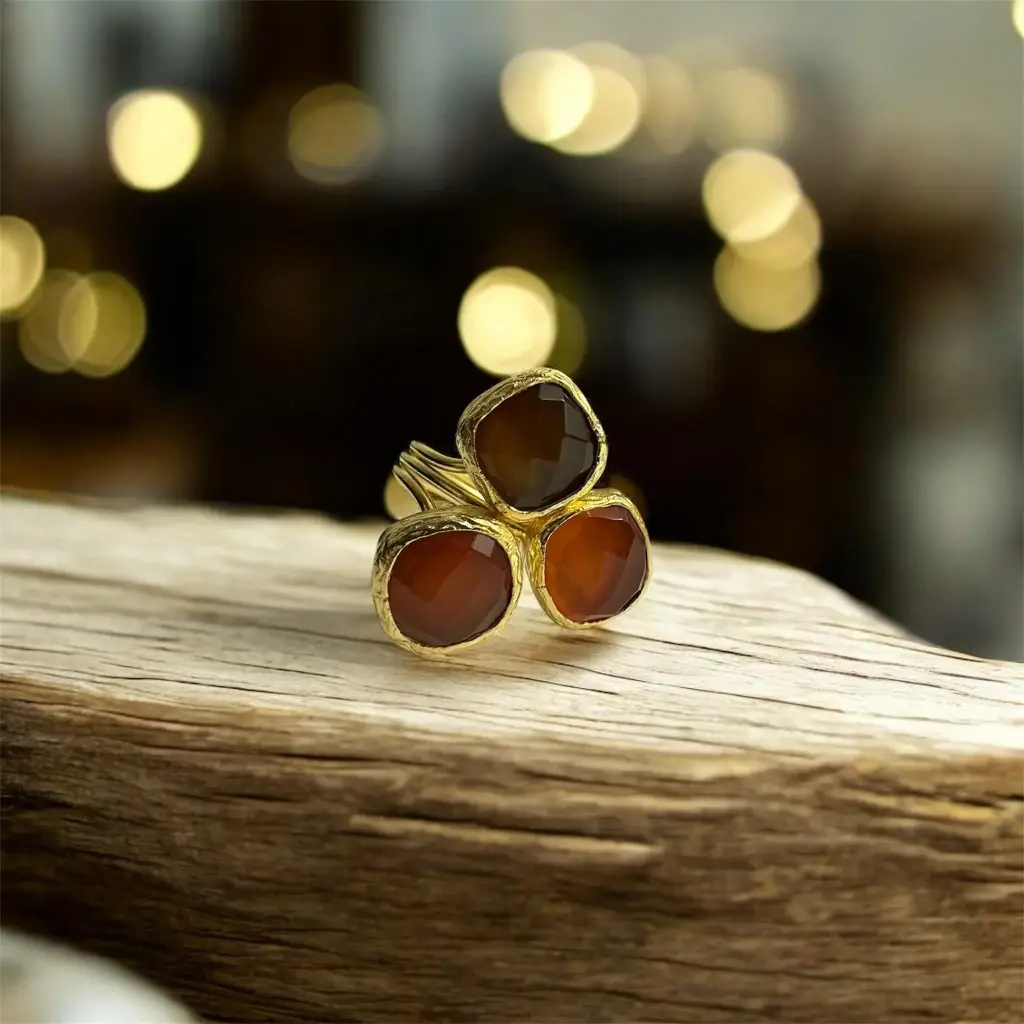 Faceted Carnelian Agate Adjustable Ring 10x10 Square Cut