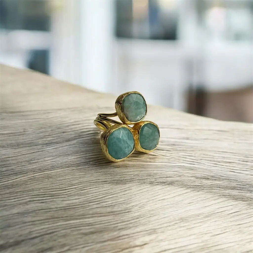 Faceted Amazonite Adjustable Ring 10x10 Square Cut