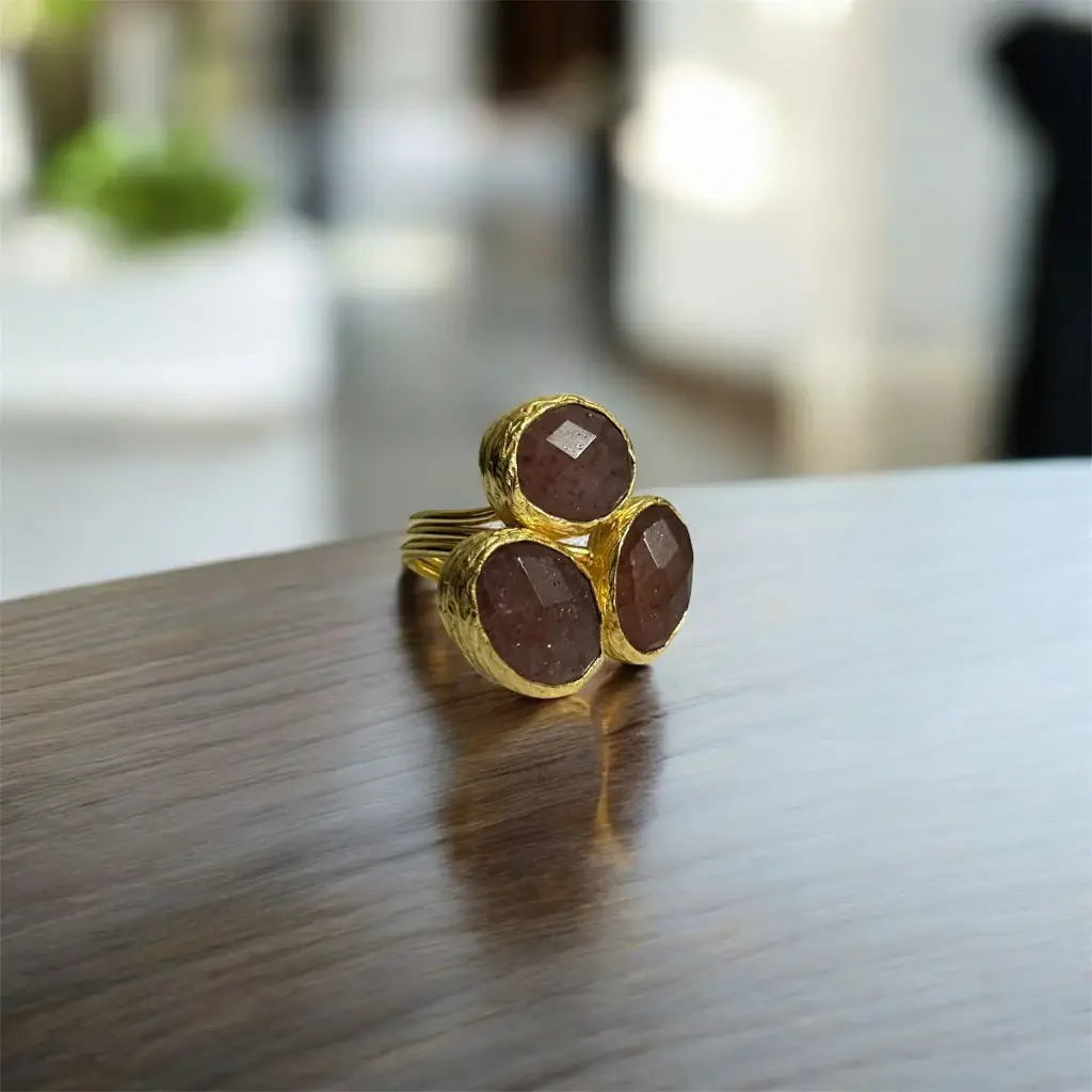 Faceted Strawberry Quartz Adjustable Ring 10x14 Oval Cut