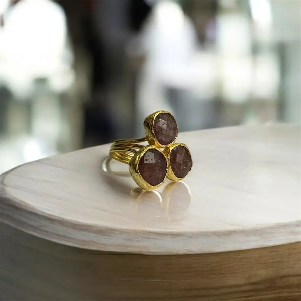 Faceted Strawberry Quartz Adjustable Ring 10x10 Square Cut