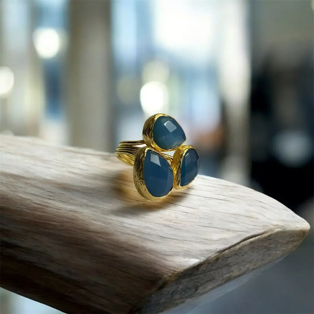 Faceted Blue Agate Adjustable Ring 10x14 Drop Cut