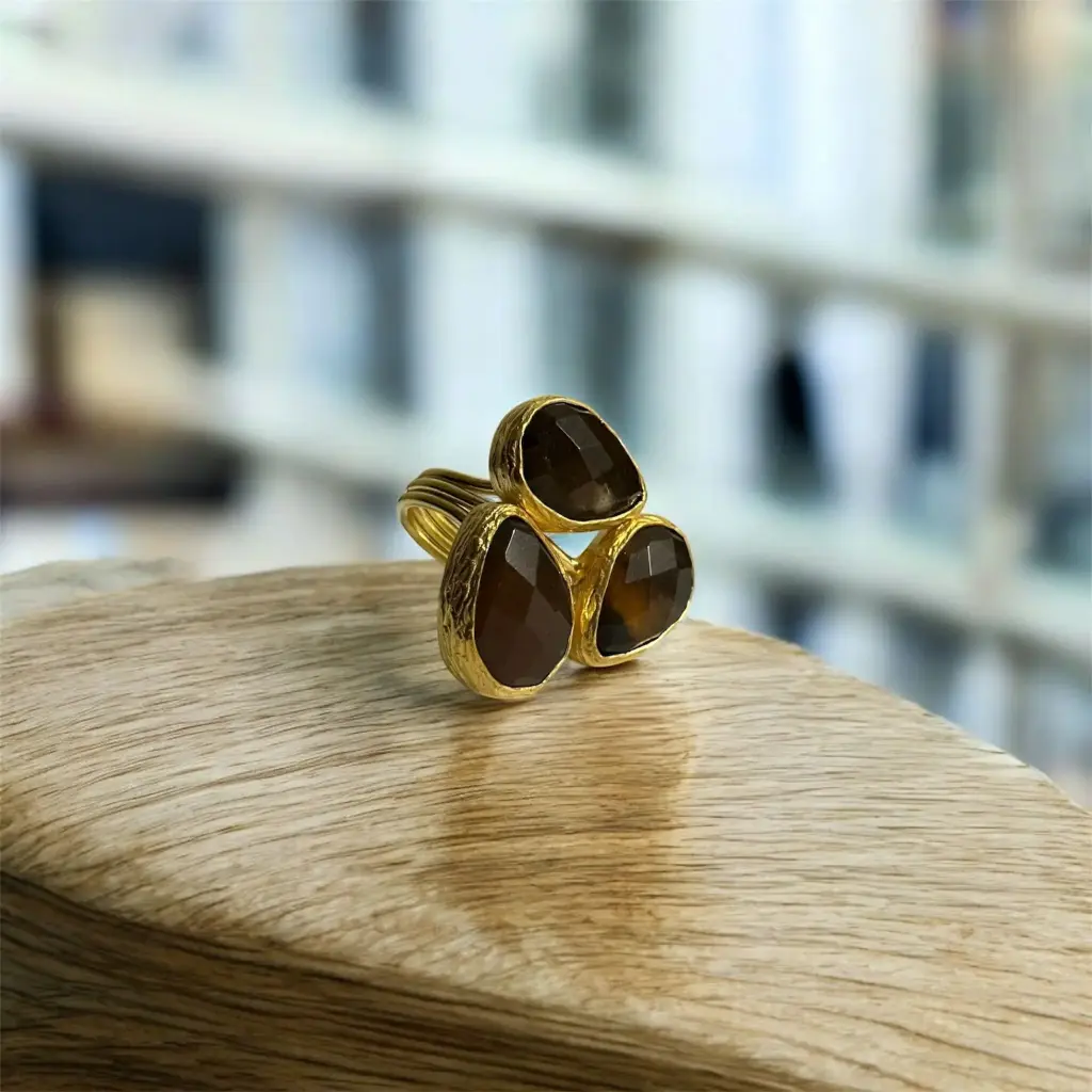 Faceted Agate Adjustable Ring 10x14 Drop Cut