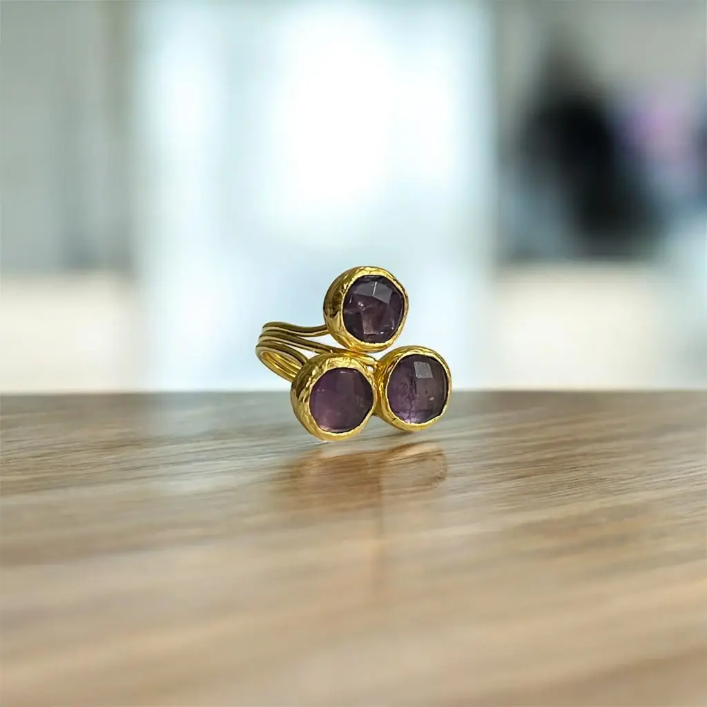 Faceted Amethyst Adjustable Ring 10mm Round Cut