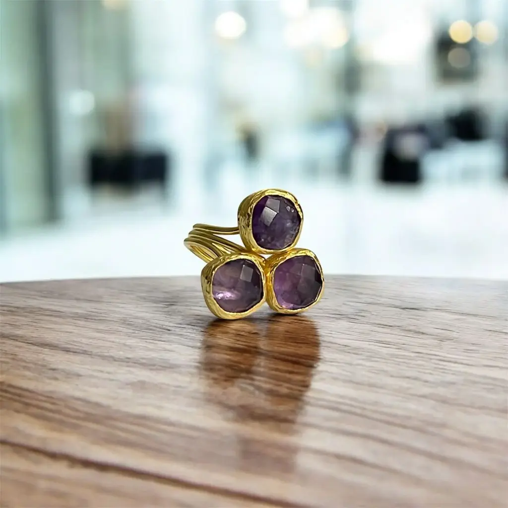 Faceted Amethyst Adjustable Ring 10x10 Square Cut