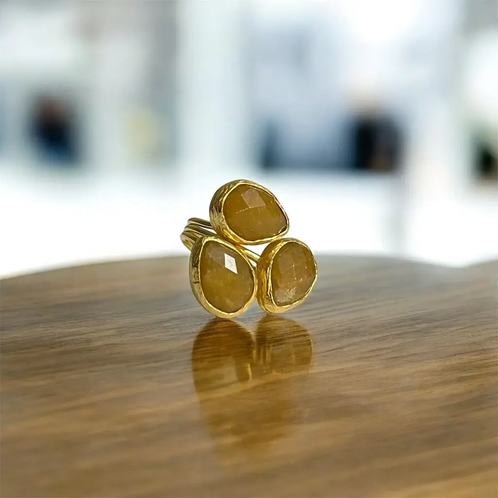 Faceted Yellow Quartz Adjustable Ring 10x14 Drop Cut