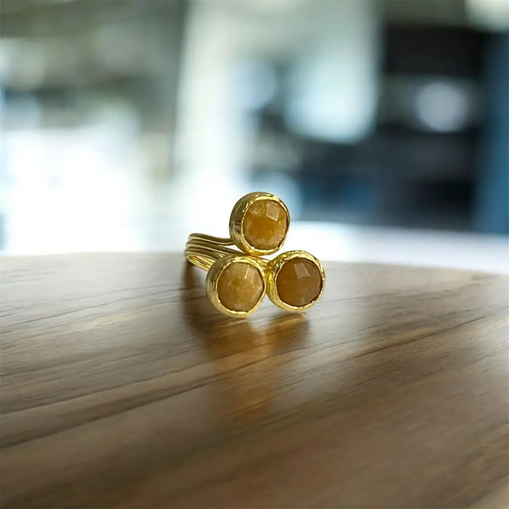 Faceted Yellow Quartz Adjustable Ring 10mm Round Cut