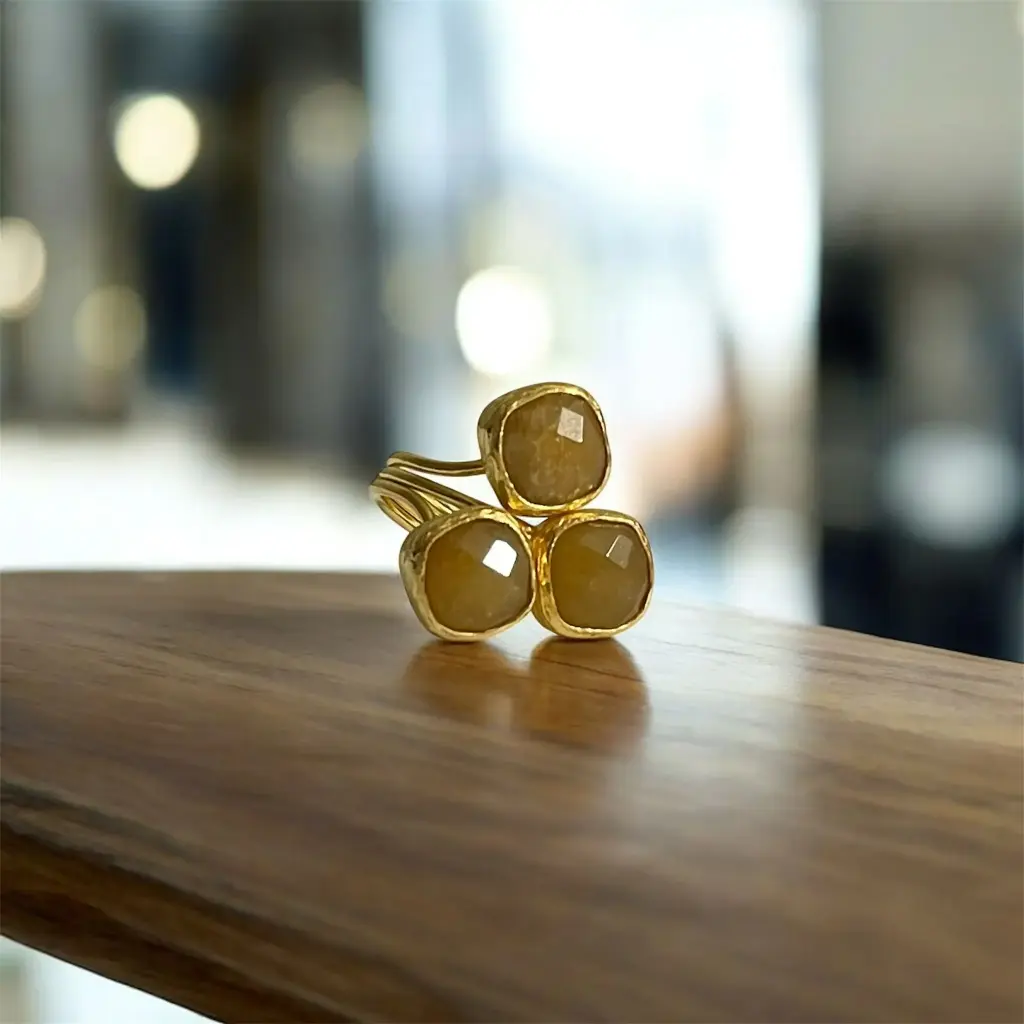 Faceted Yellow Quartz Adjustable Ring 10x10 Square Cut